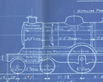 Detail of a blueprint showing a 4-4-0 passenger train of the Highland Railway Inverness. Part of the Paddy Mallon Collection (Louth County Archives). The collection contains many drawings and specifications for engines and rolling stock from companies other than the GNR(I).