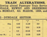 Leaflet informing passengers of changes to train times. March 1935. On loan from Holy Trinity Heritage Centre